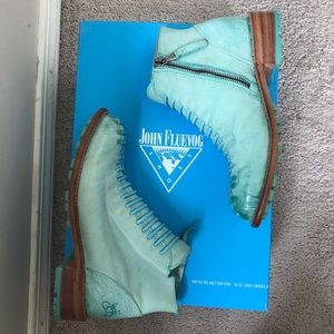 John Fluevog Babette turquoise ankle boot